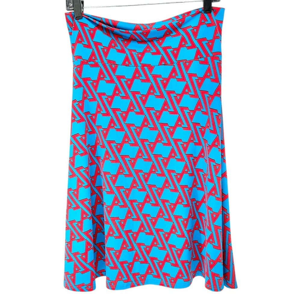 LuLaRoe Azure Skirt Womens M Blue and Red Geometric Print Fun Sassy Comfortable